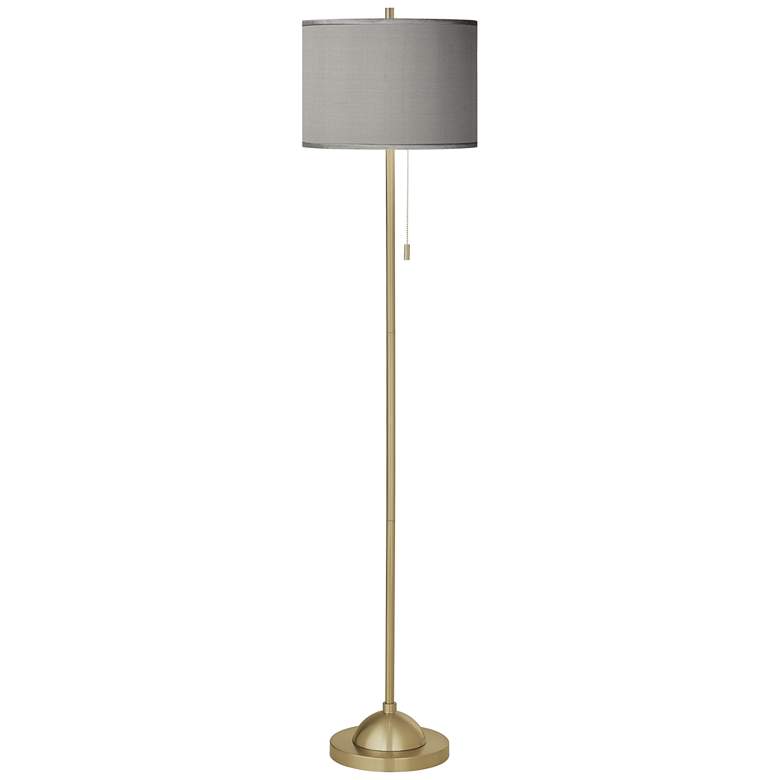 Image 2 Gray Faux Silk Giclee Warm Gold Stick Floor Lamp