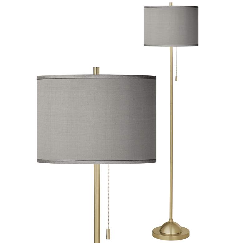 Image 1 Gray Faux Silk Giclee Warm Gold Stick Floor Lamp