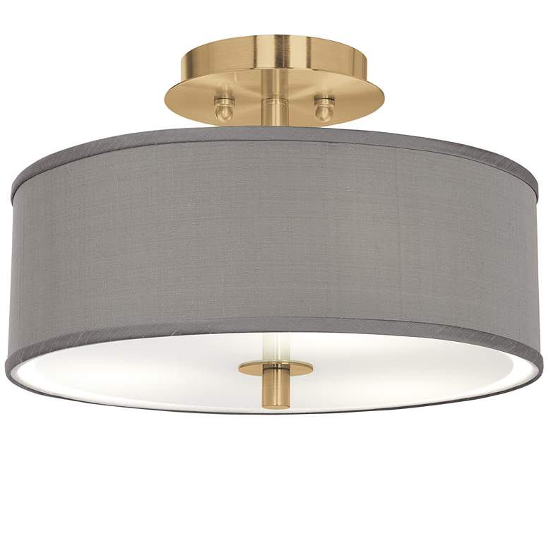 Image 1 Gray Faux Silk Gold 14" Wide Ceiling Light