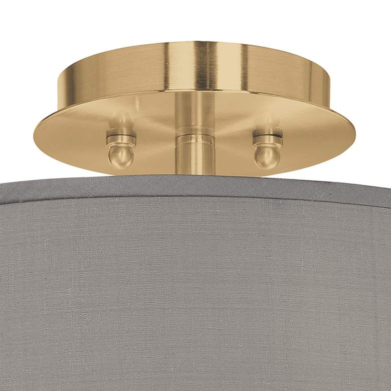 Image 2 Gray Faux Silk Gold 14" Wide Ceiling Light more views