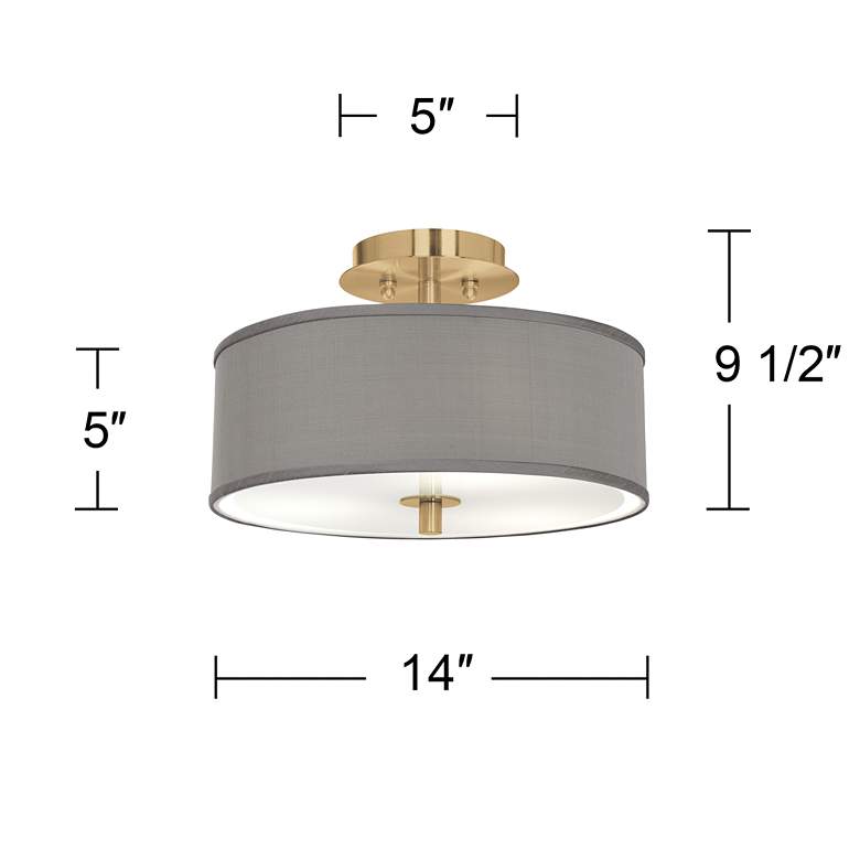 Image 4 Gray Faux Silk Gold 14" Wide Ceiling Light more views