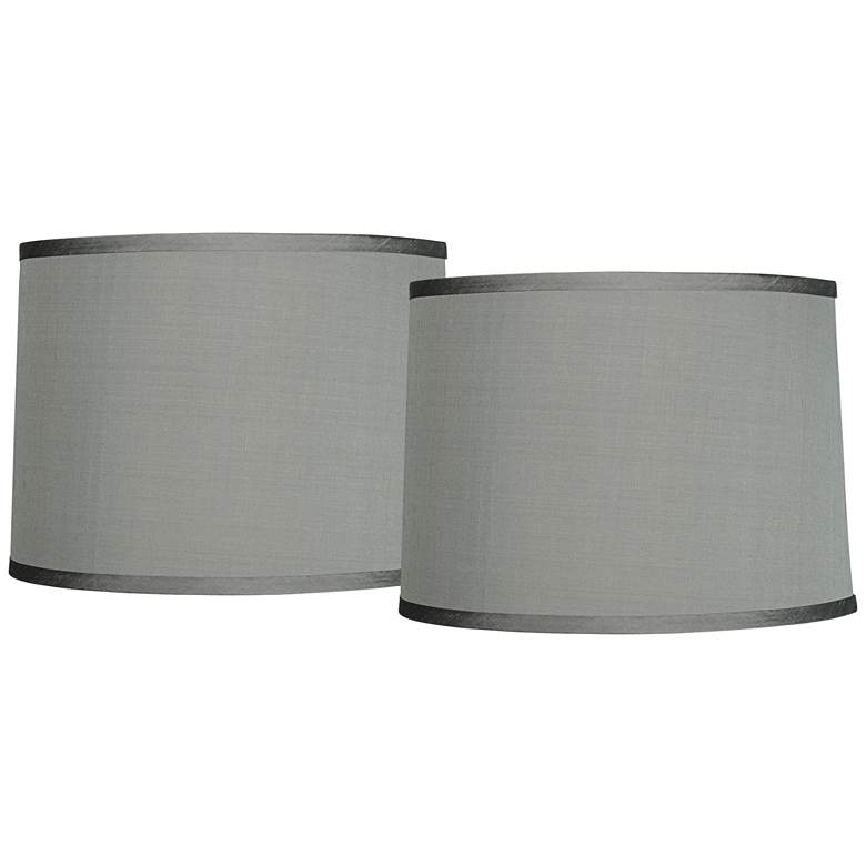Image 1 Gray Faux Silk Set of 2 Drum Lamp Shades 13x14x10 (Spider)