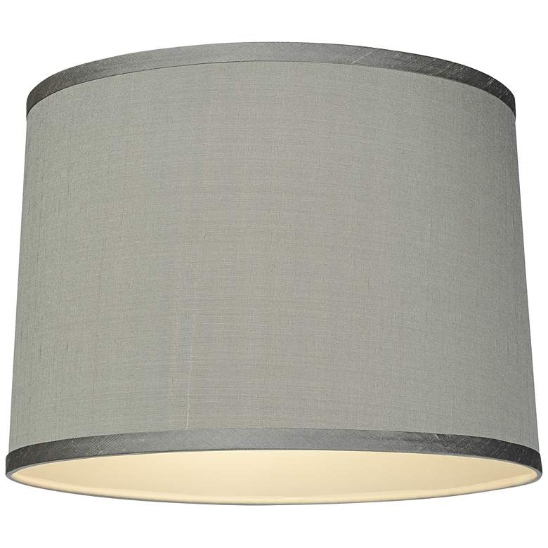 Image 3 Gray Faux Silk Set of 2 Drum Lamp Shades 13x14x10 (Spider) more views
