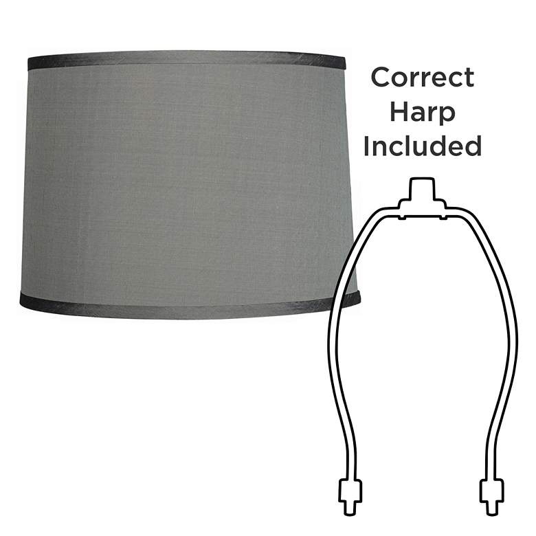 Image 5 Gray Faux Silk Set of 2 Drum Lamp Shades 13x14x10 (Spider) more views