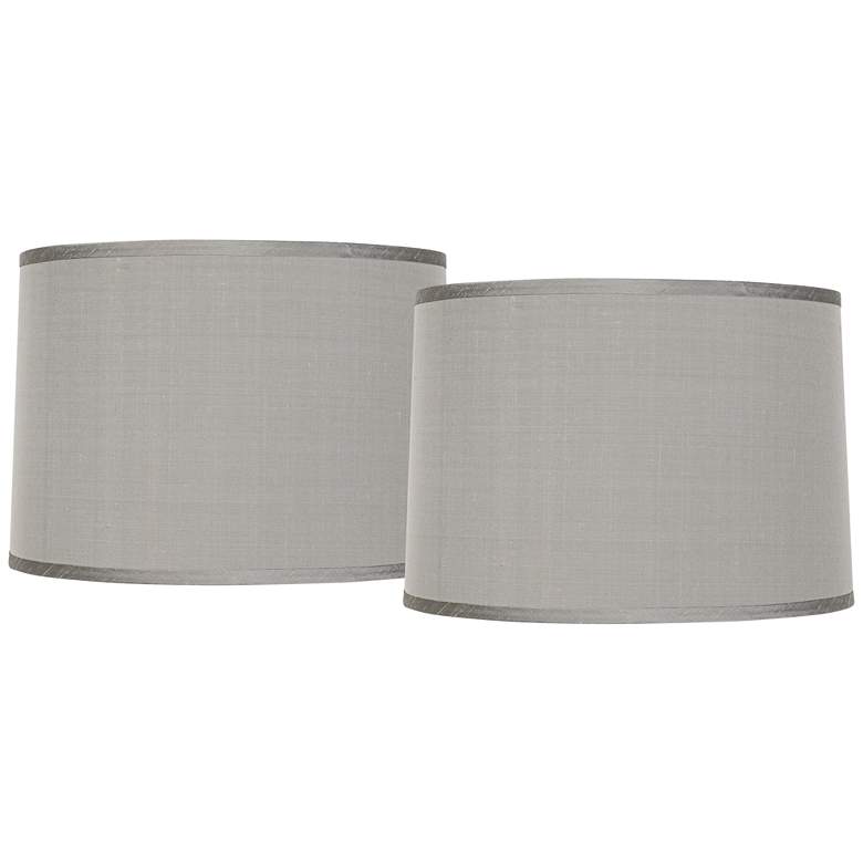 Image 1 Gray Faux Silk Set of 2 Drum Lamp Shades 15x16x11 (Spider)