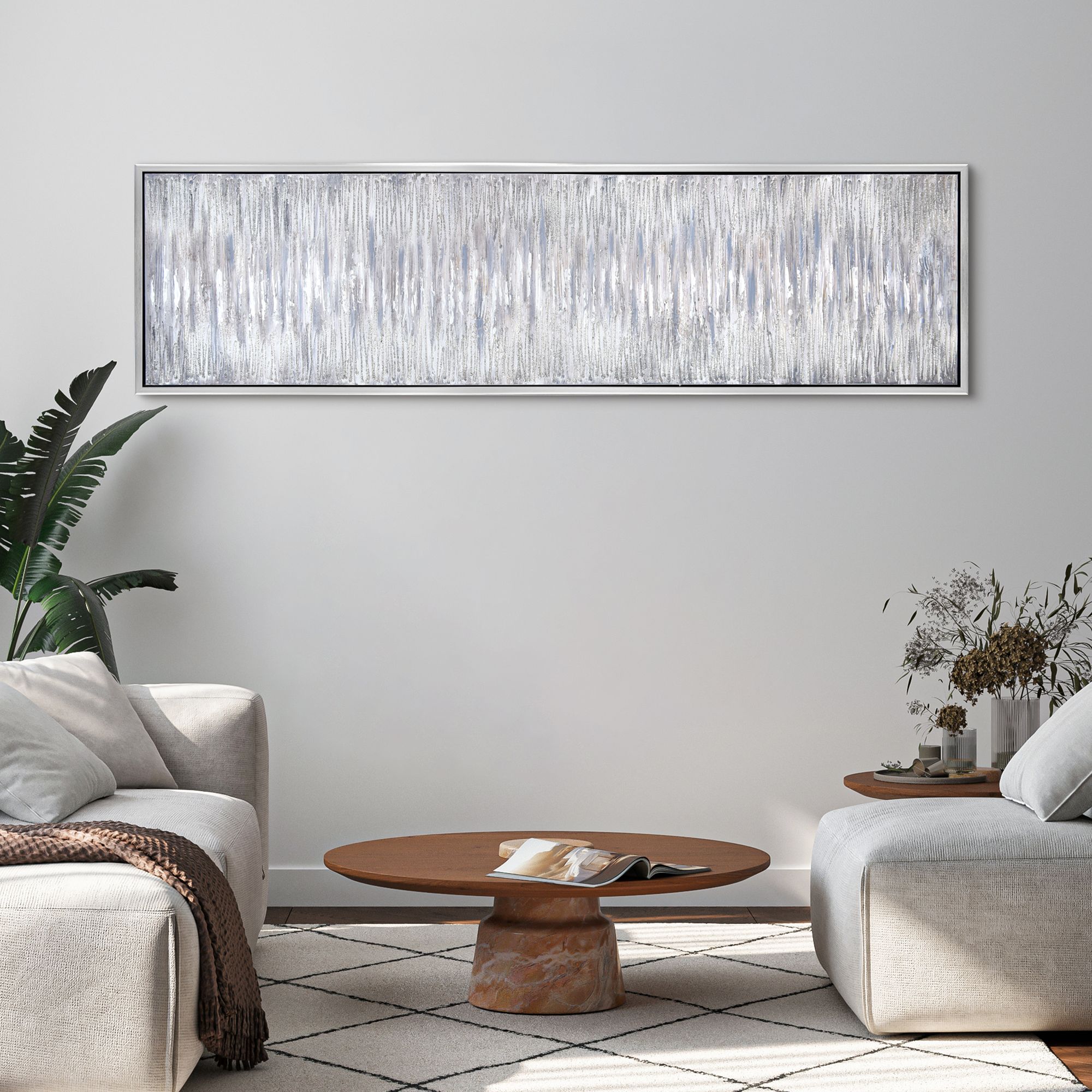 Gray Field 72" Wide Textured Metallic Framed Canvas Wall Art in scene