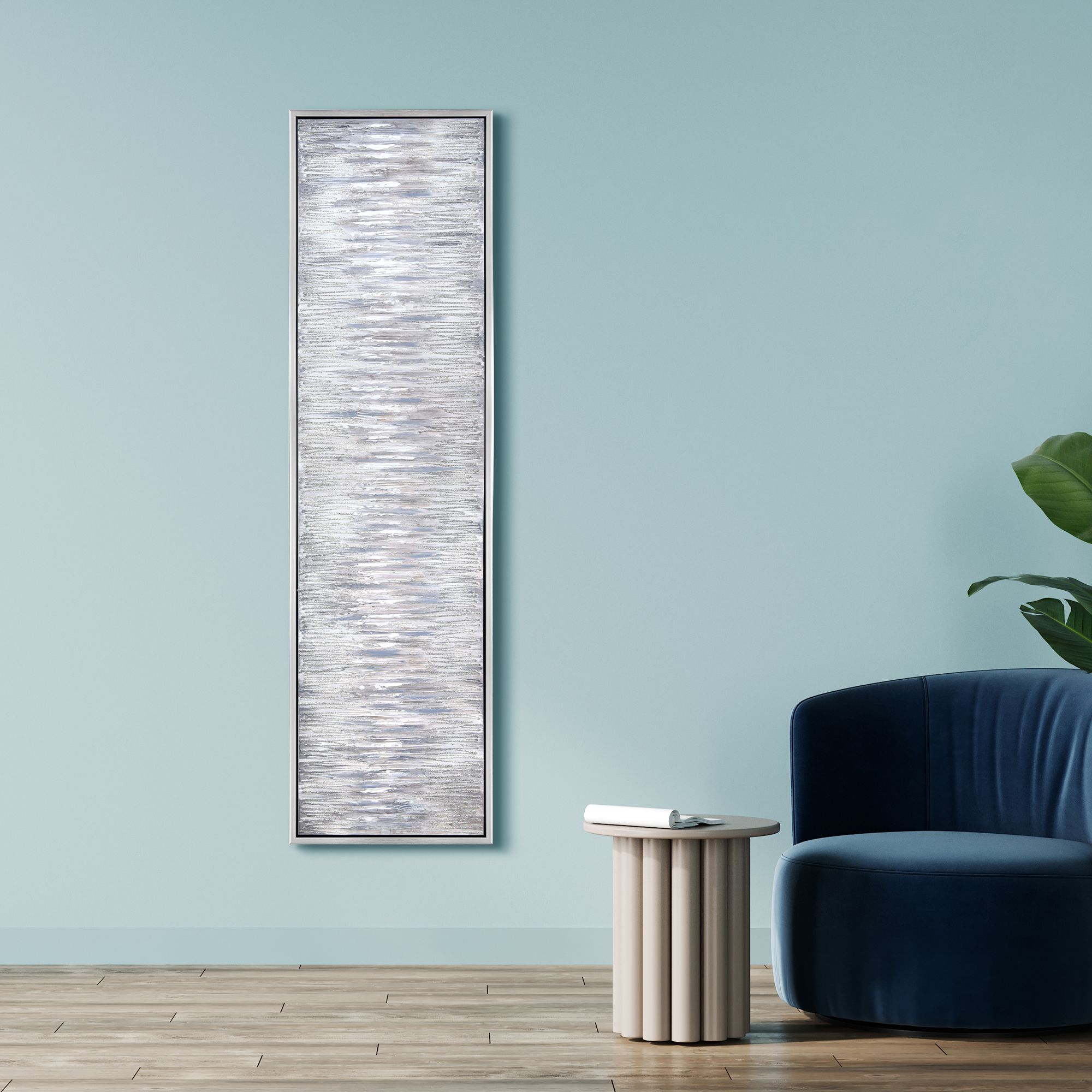 Gray Field 72" Wide Textured Metallic Framed Canvas Wall Art in scene