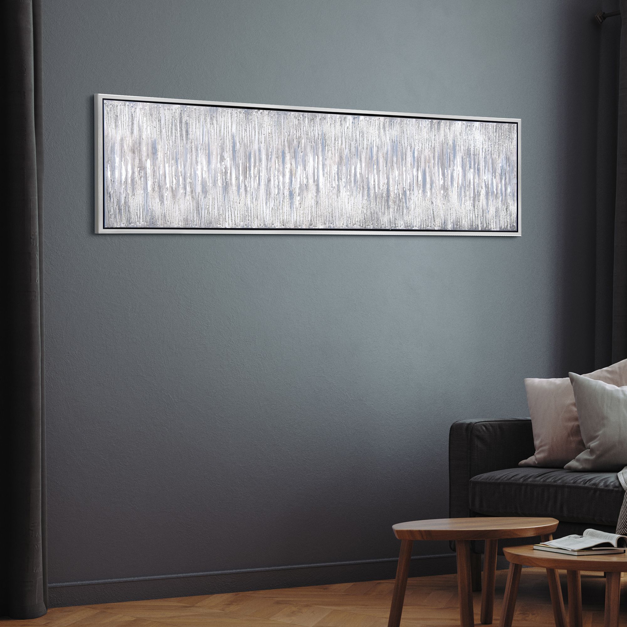 Gray Field 72" Wide Textured Metallic Framed Canvas Wall Art in scene