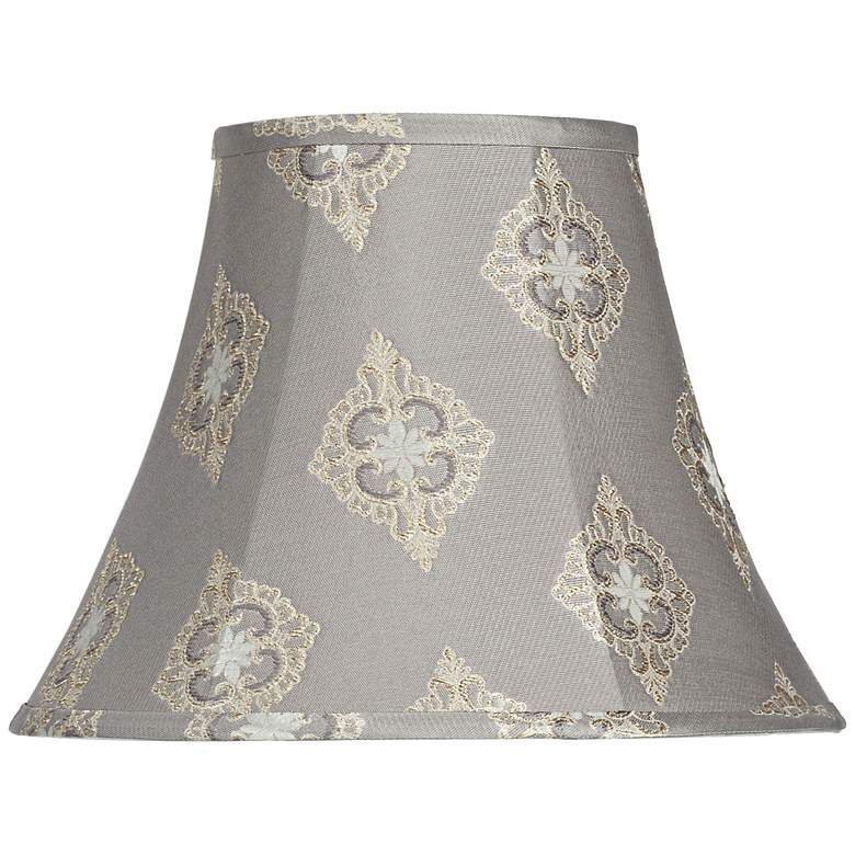 Image 1 Gray Floral Embroidered Bell Lamp Shade 7x14x11 (Spider)