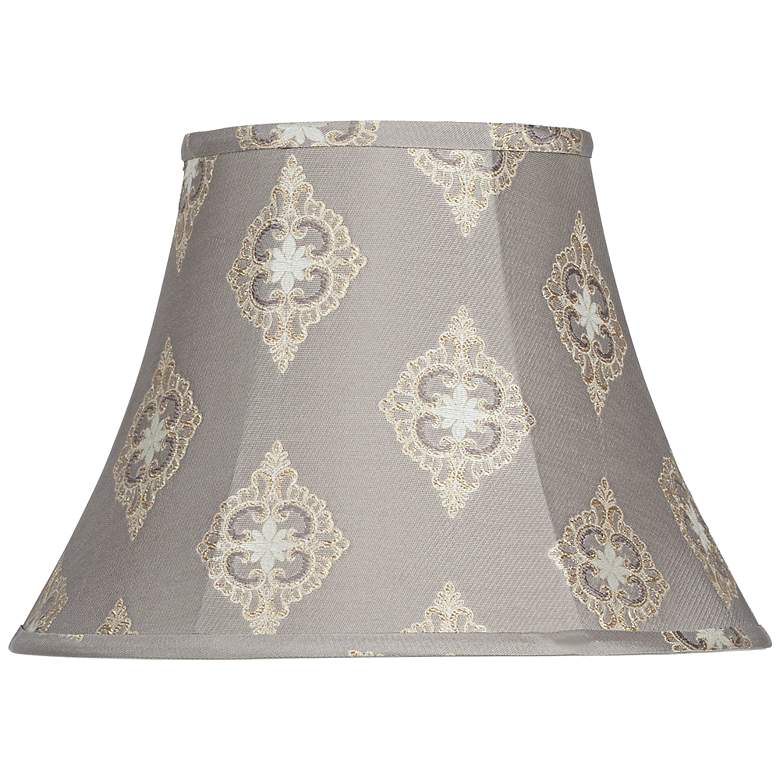 Image 1 Gray Flower Embroidered Bell Lamp Shade 8x15x11 (Spider)