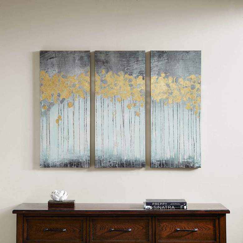 Image 1 Gray Forest 35" High 3-Piece Gel Coat Canvas Wall Art Set
