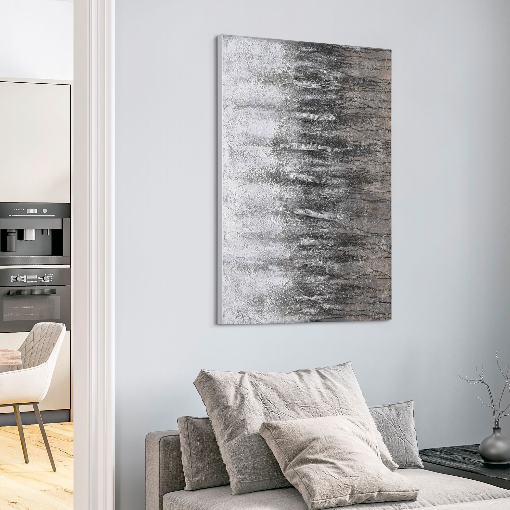 Gray Frequency 40" Wide Textured Metallic Canvas Wall Art in scene