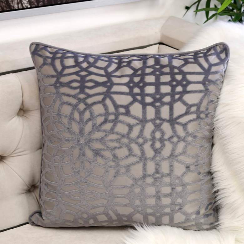 Image 2 Gray Geometric Velvet 20 inch Square Decorative Pillow