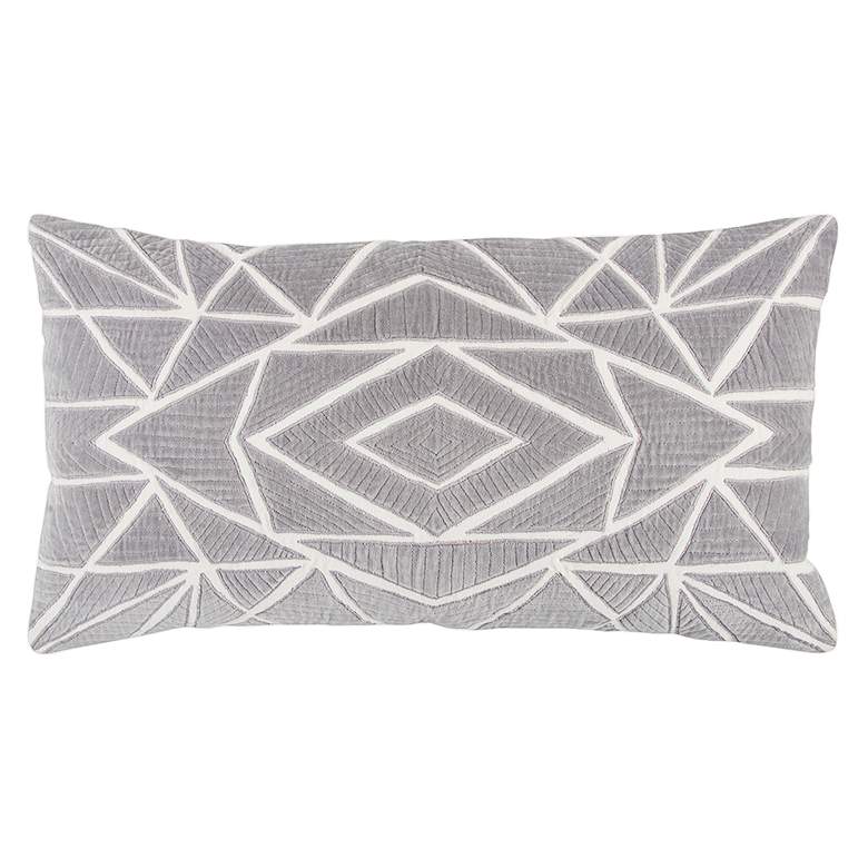 Image 1 Gray Geometric Velvet 26 inch x 14 inch Decorative Filled Pillow