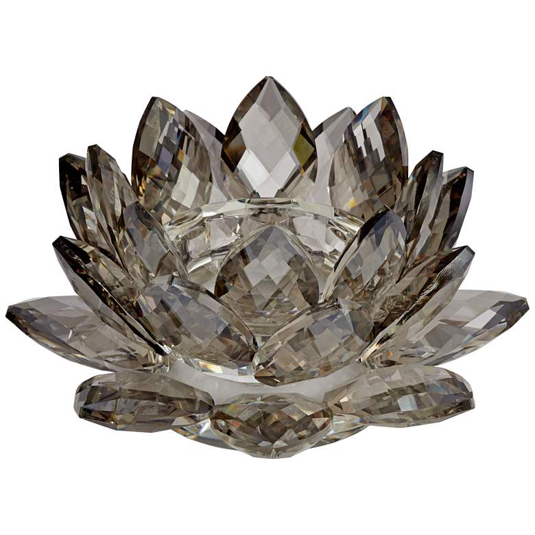 Image 2 Gray Glass 9 1/4 inch Wide Crystal Lotus Candle Holder