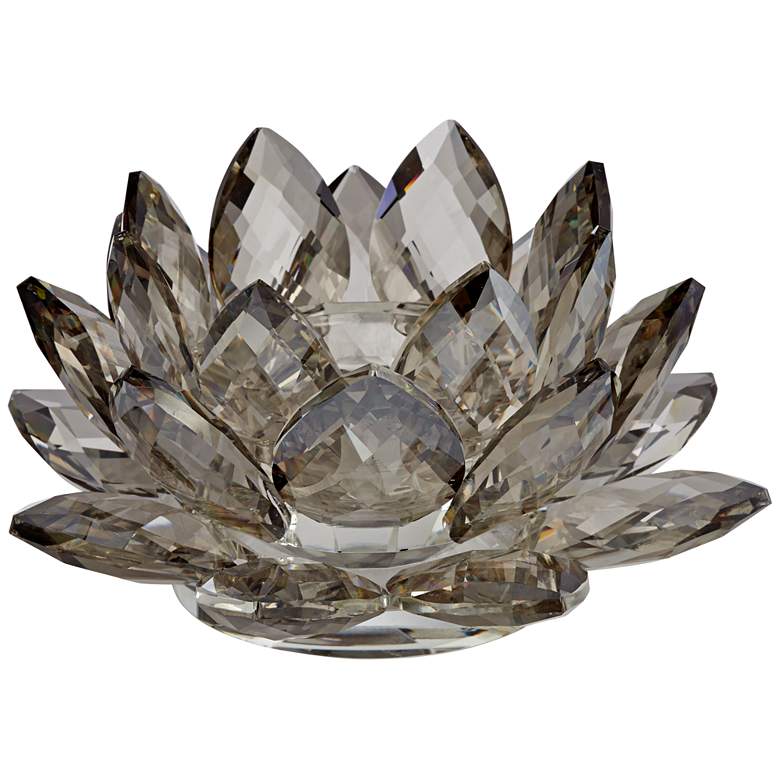 Image 4 Gray Glass 9 1/4 inch Wide Crystal Lotus Candle Holder more views