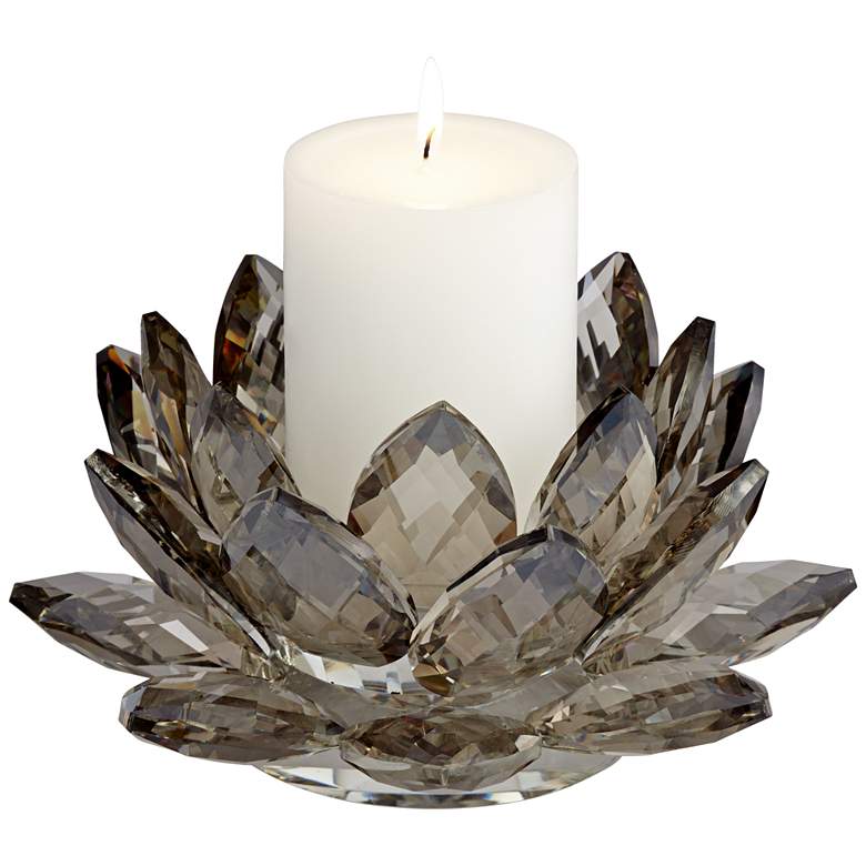 Image 5 Gray Glass 9 1/4 inch Wide Crystal Lotus Candle Holder more views