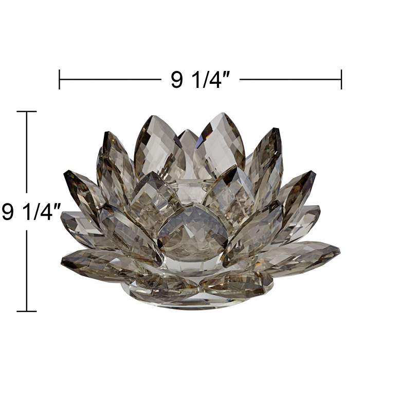 Image 6 Gray Glass 9 1/4 inch Wide Crystal Lotus Candle Holder more views