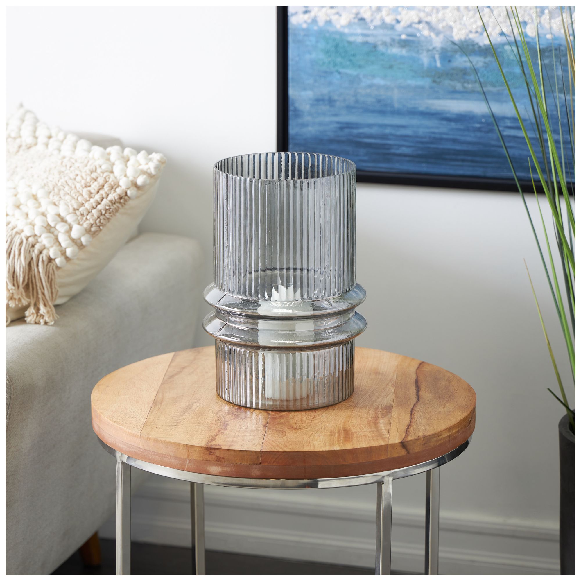 Image 3 Gray Glass Modern Candle Holder, 9" x 9" x 12" more views