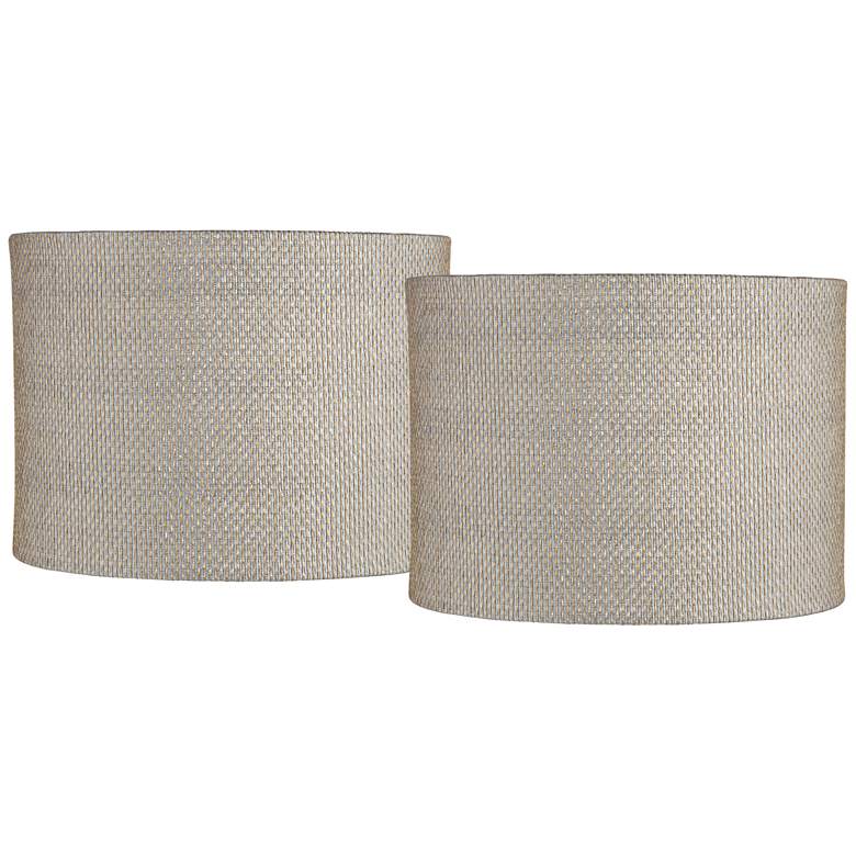 Image 1 Gray Gold Weave Set of 2 Drum Lamp Shades 15x15x11 (Spider)