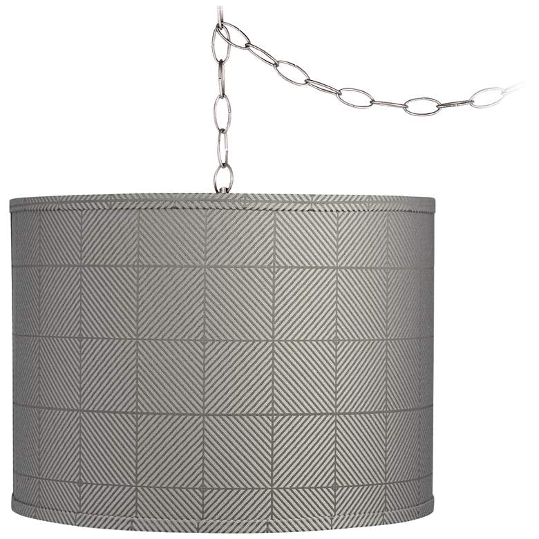 Image 1 Gray Grid 15" Wide Brushed Nickel Plug-In Swag Chandelier