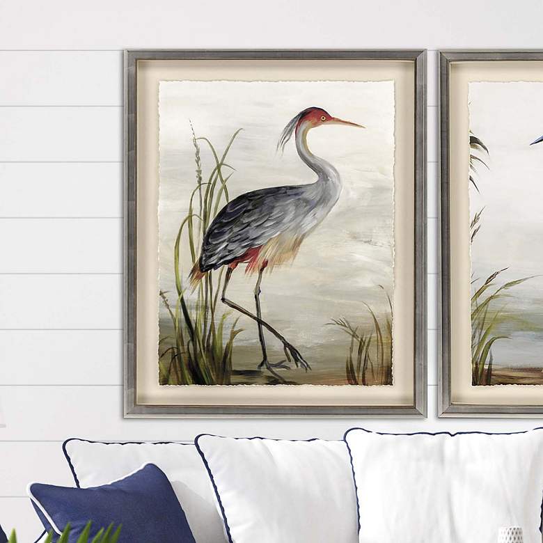Gray Heron 44&quot; High Hand-Finished Framed Wall Art