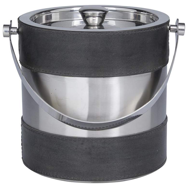 Image 1 Gray Leather Modern Ice Bucket, 8" x 7" x 8"