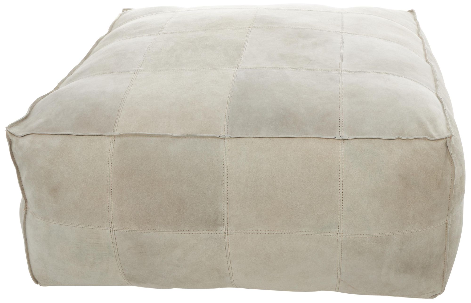 Image 2 Gray Leather Rustic Pouf, 35" x 35" x 19"