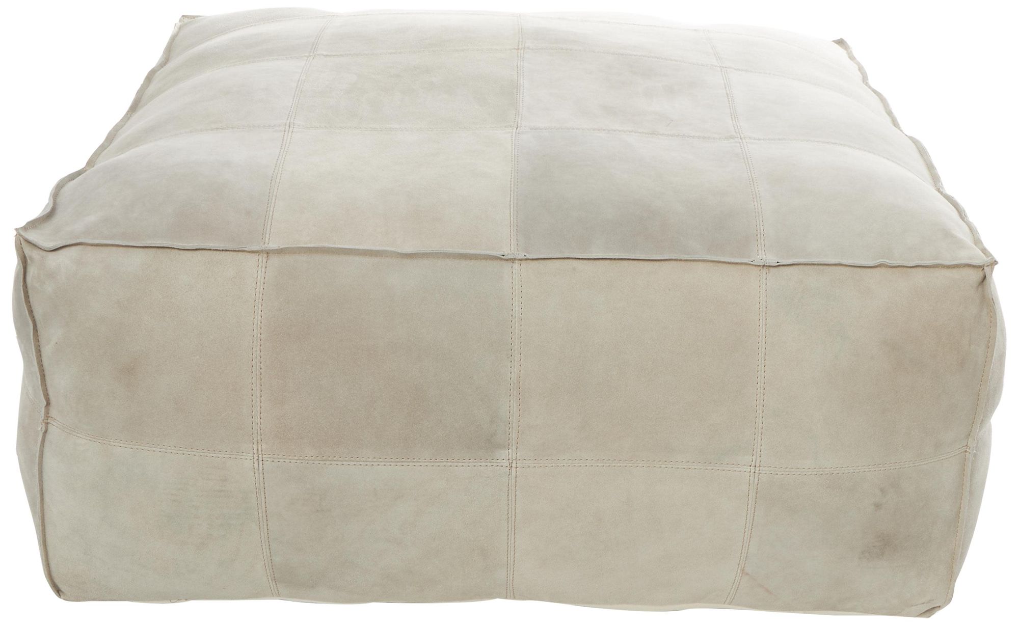 Image 6 Gray Leather Rustic Pouf, 35" x 35" x 19" more views