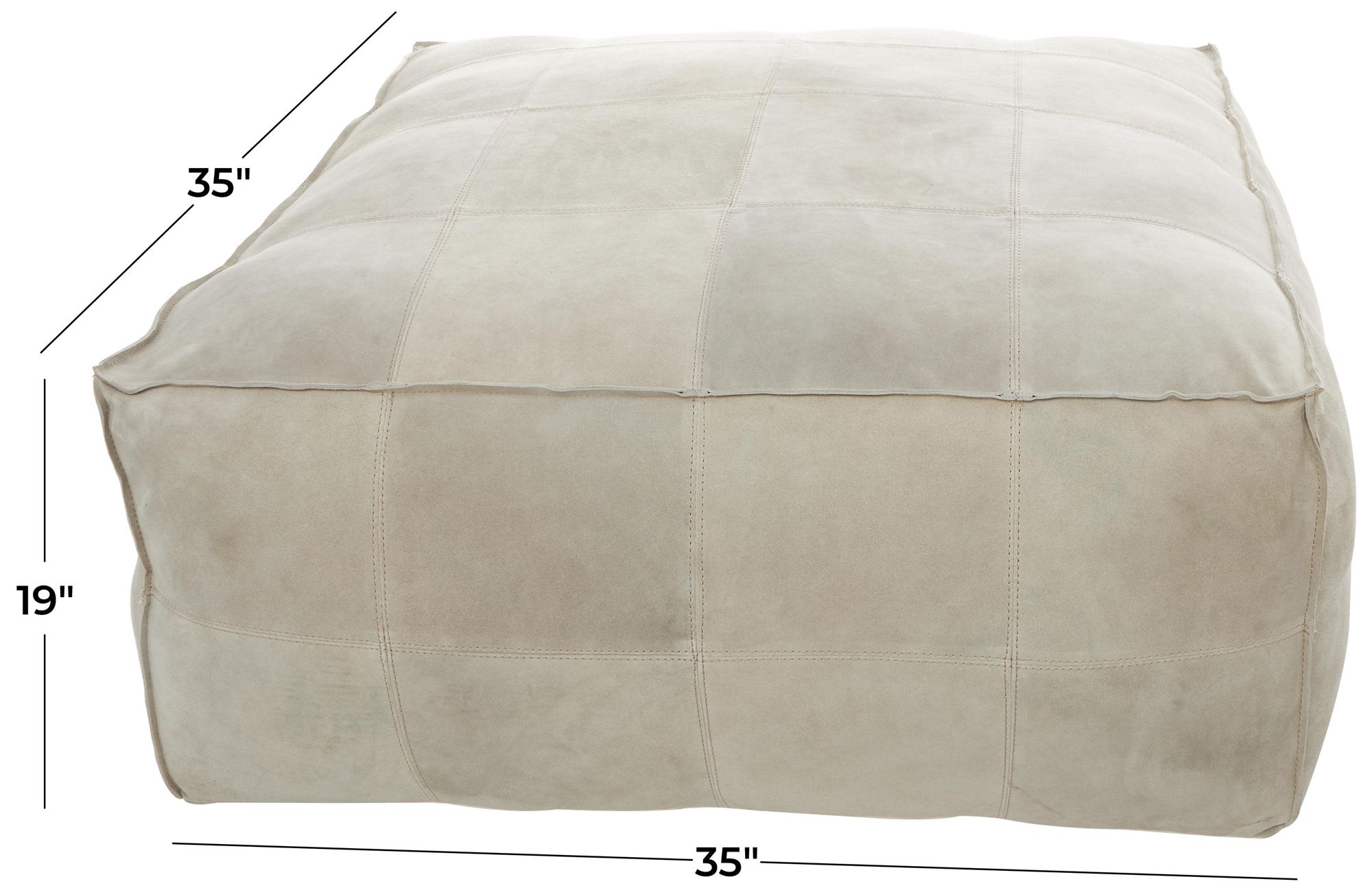 Image 7 Gray Leather Rustic Pouf, 35" x 35" x 19" more views