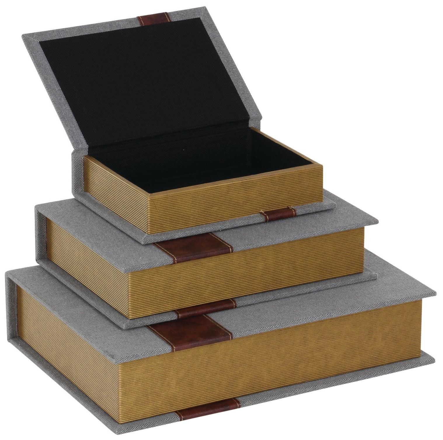 Image 5 Gray Linen Fabric Traditional Box, S/3 15", 12", 9"H more views