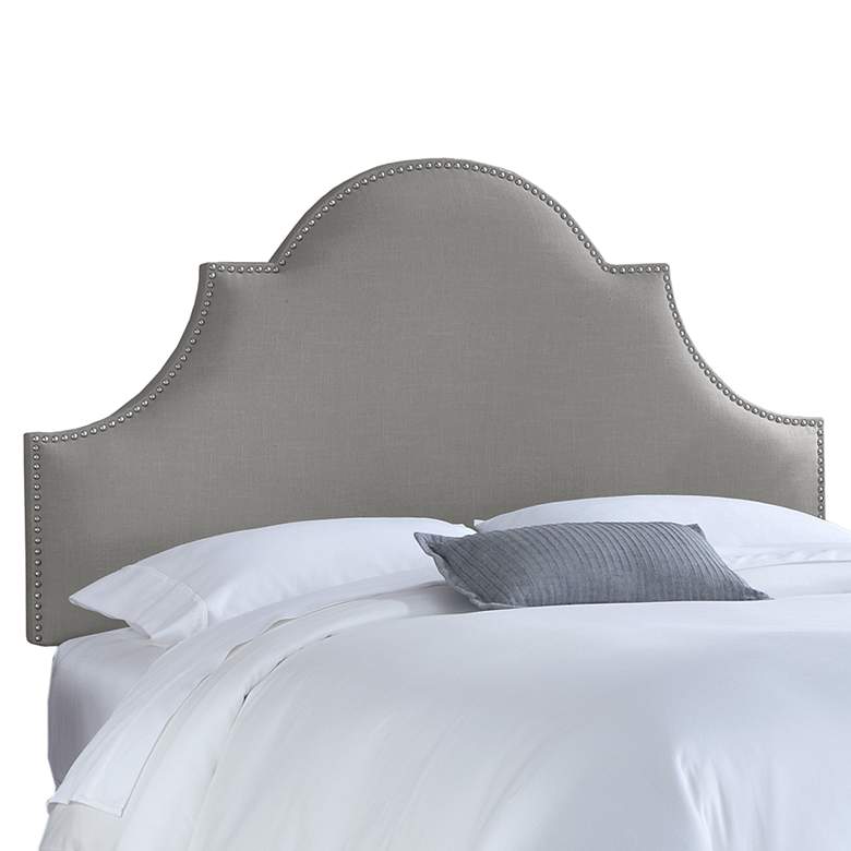 Image 1 Gray Linen Queen Nail Button High Arch Notched Headboard