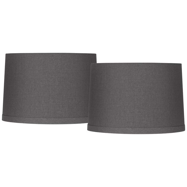Image 1 Gray Linen Set of 2 Drum Lamp Shades 15x16x11 (Spider)