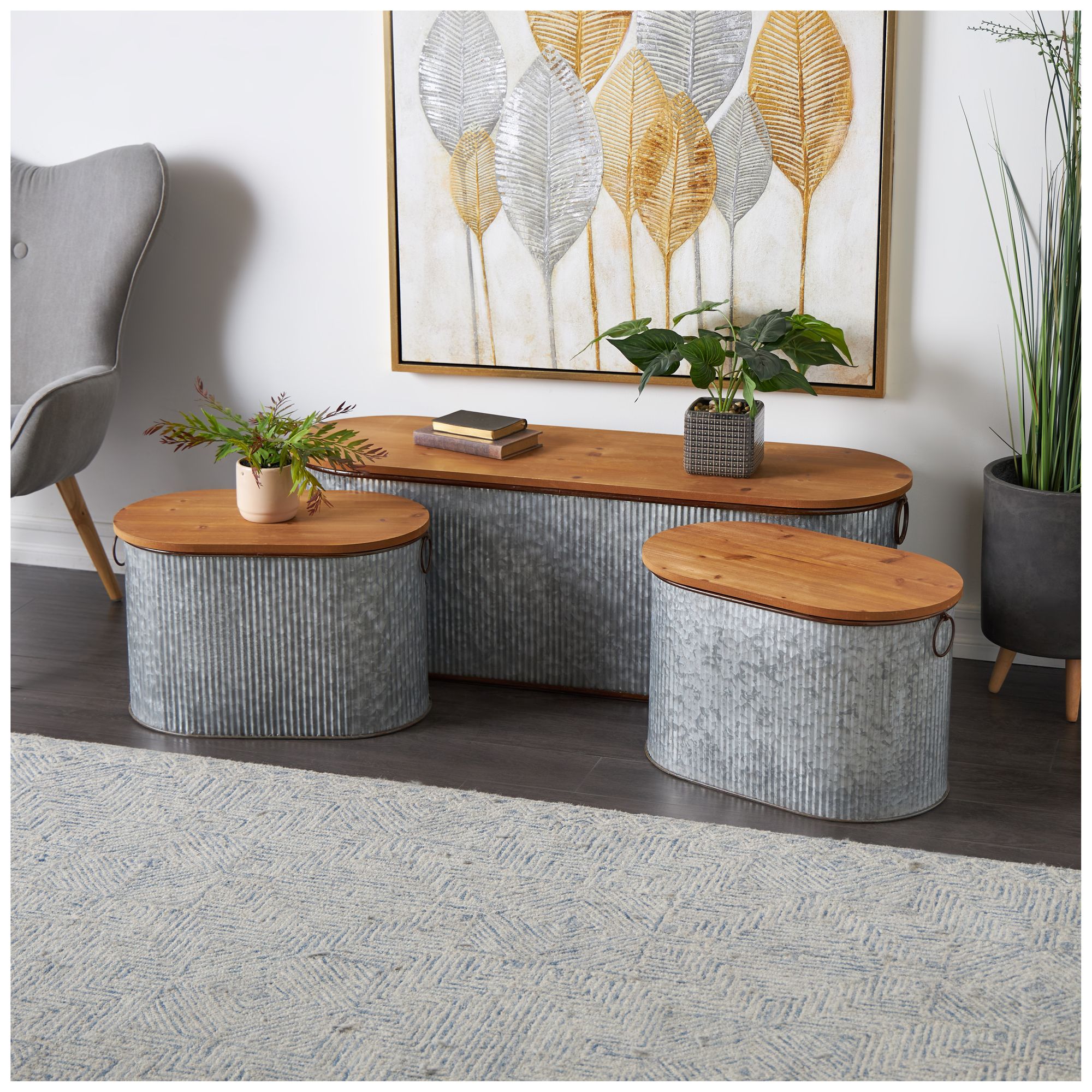 Image 4 Gray Metal Farmhouse Storage Bench, S/3 48", 23", 23"W more views