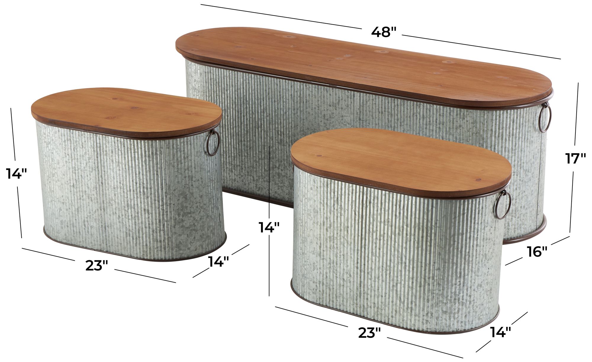 Image 7 Gray Metal Farmhouse Storage Bench, S/3 48", 23", 23"W more views