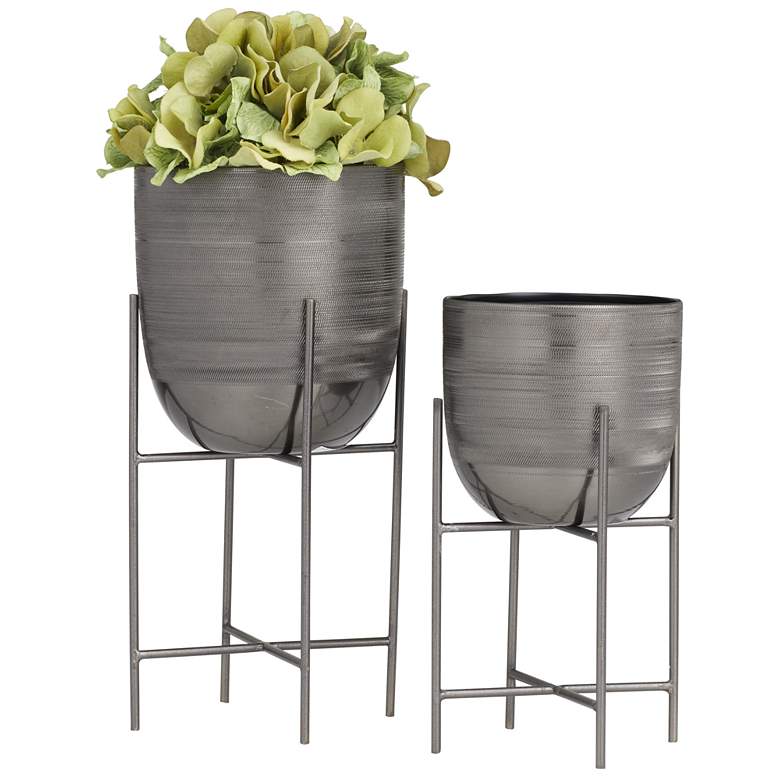 Image 1 Gray Metal Modern Planter, S/2 12", 9"H
