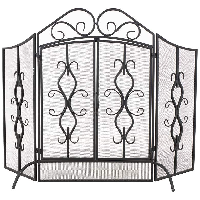 Image 1 Gray Metal Traditional Fireplace Screen, 60" x 24" x 40"