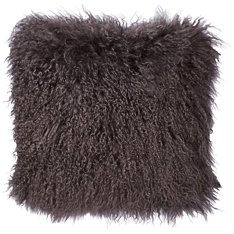 Image 1 Gray Mongolian Fur 16 inch Square Decorative Pillow