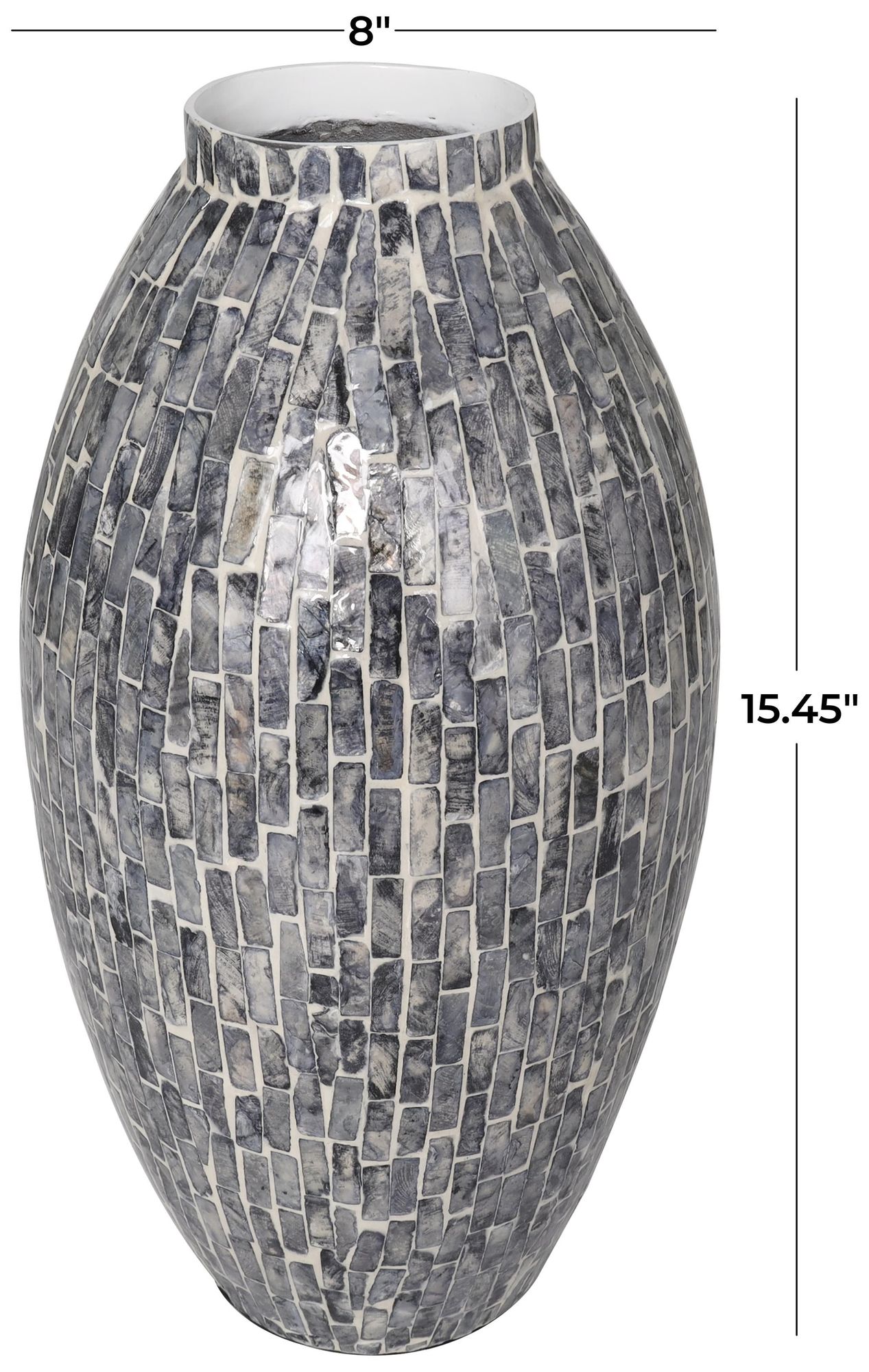 Image 7 Gray Mother of Pearl Shell Contemporary Vase, 8" x 8" x 15" more views