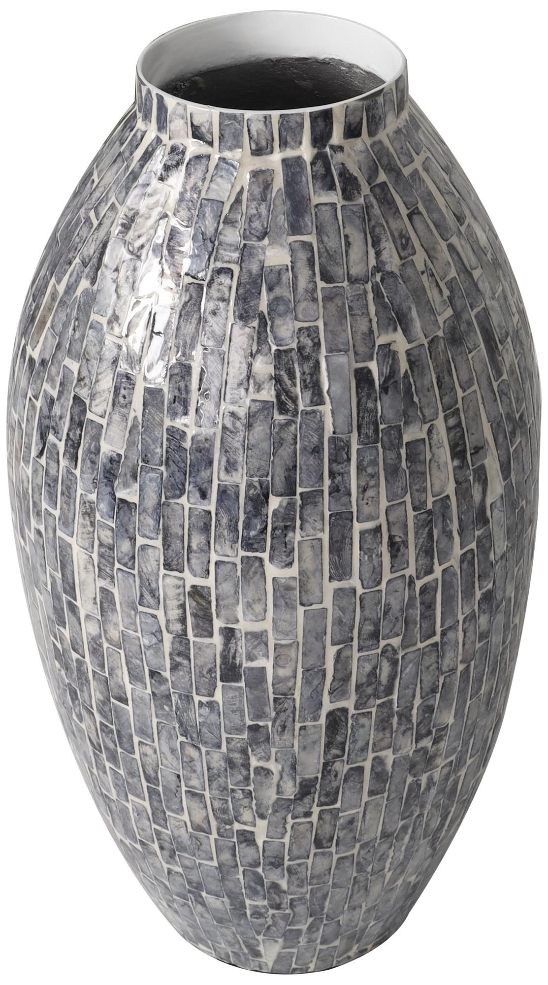 Gray Mother of Pearl Shell Contemporary Vase, 8" x 8" x 15"