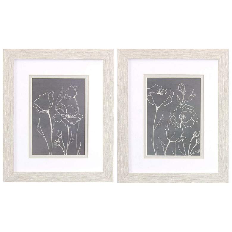 Image 1 Gray Poppies Sketch 9"W x 11"H Framed Art Set of 2