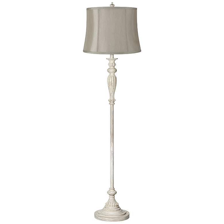 Image 2 Gray Shade Vintage Chic Antique White Floor Lamp