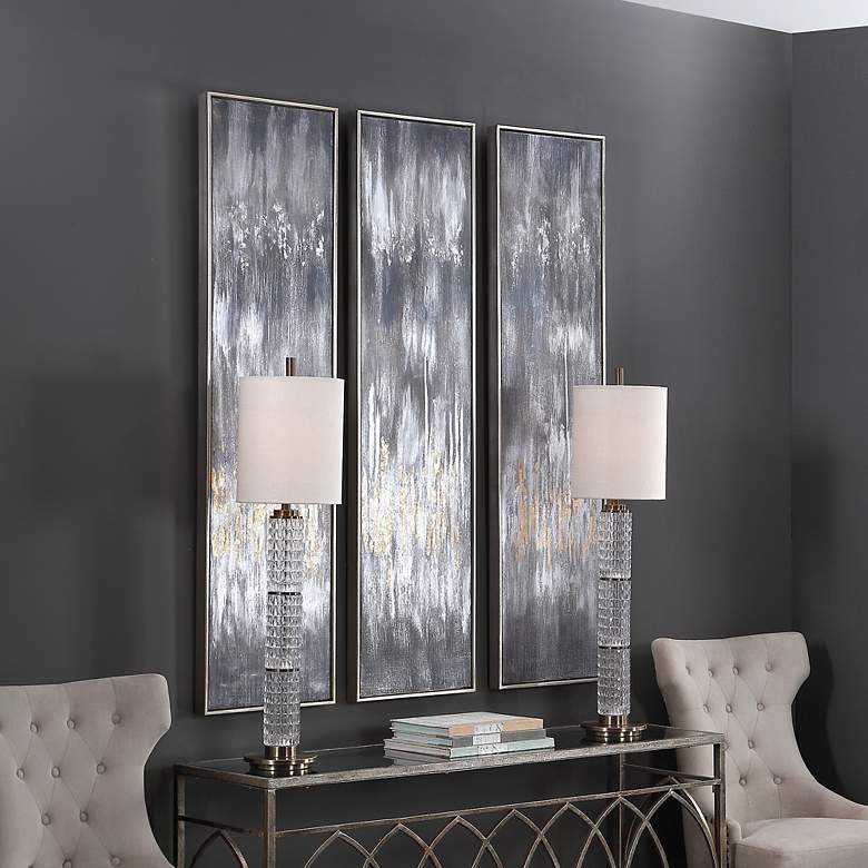 Image 4 Gray Showers 61" High 3-Piece Framed Canvas Wall Art Set more views
