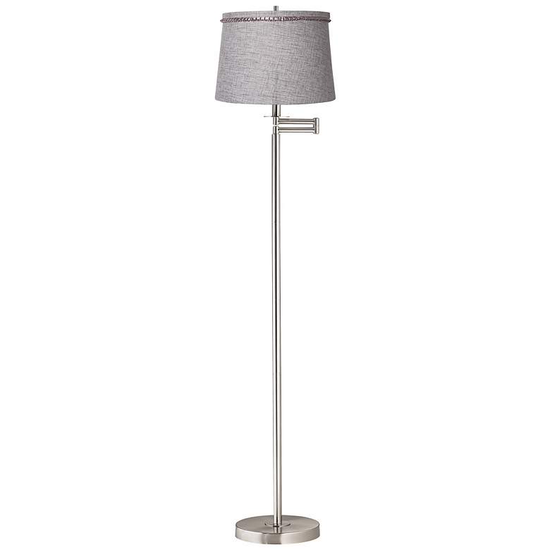 Image 1 Gray Tweed Brushed Nickel Swing Arm Floor Lamp