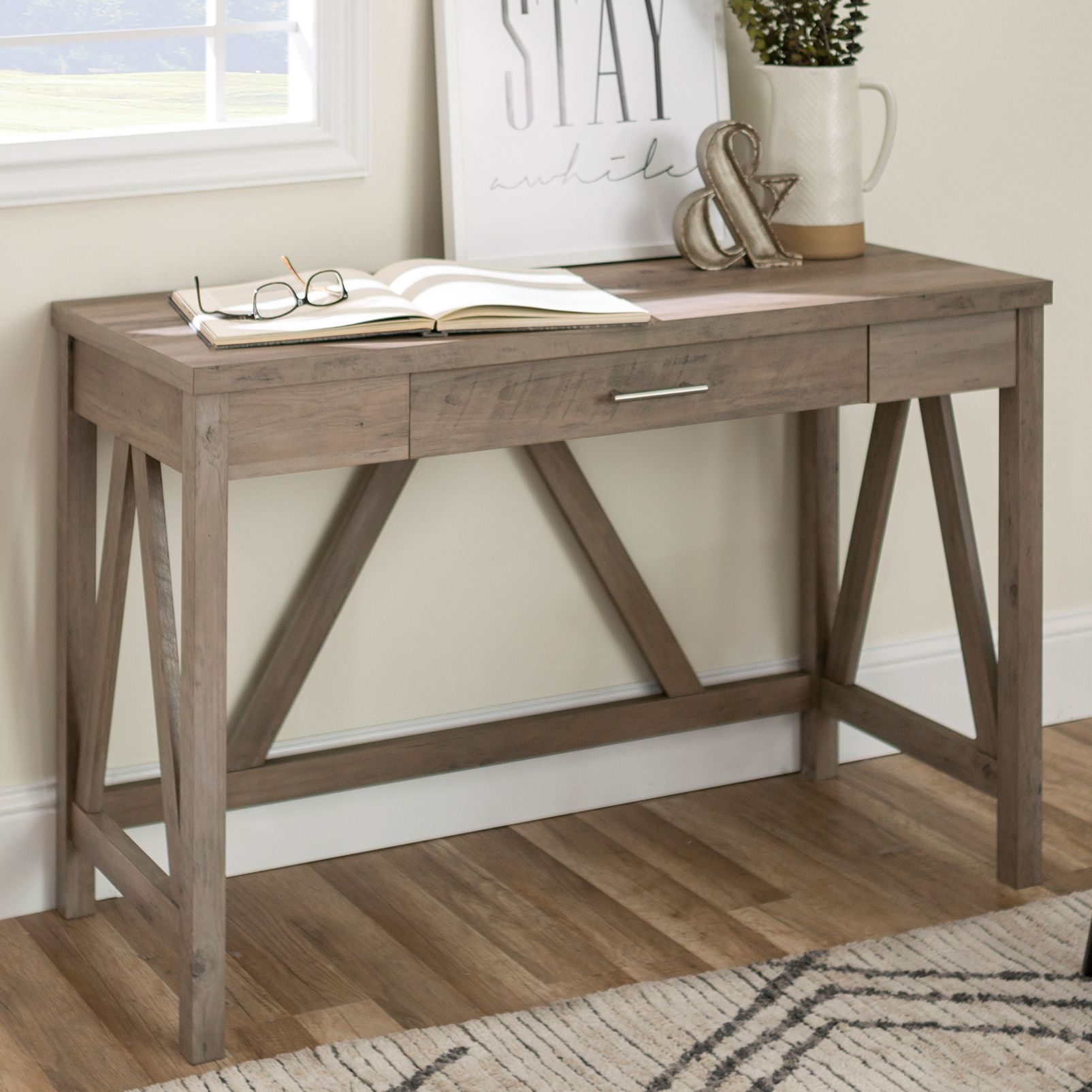 gray wash wood desk