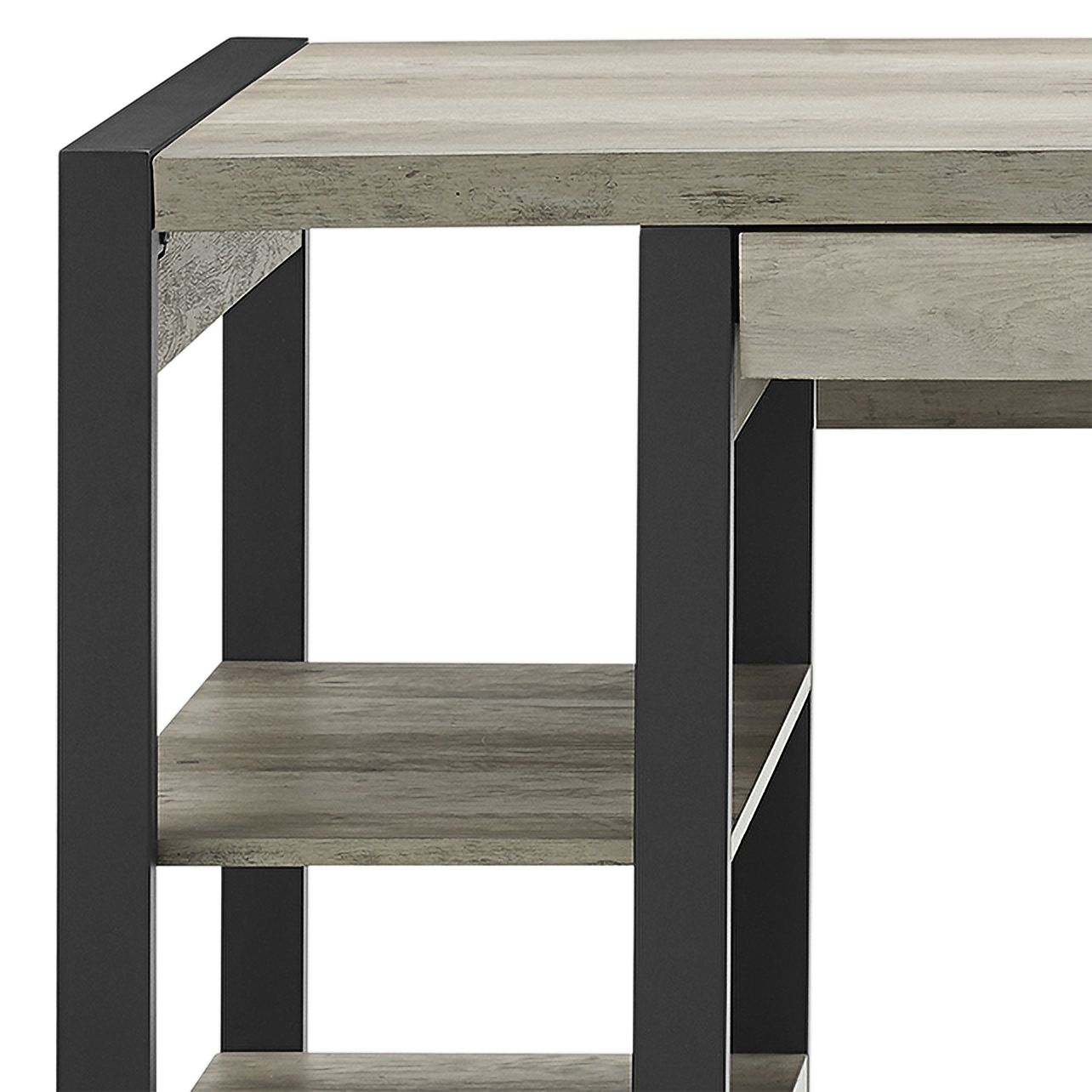 Gray Wash 60"W Wood and Metal Keyboard Tray Computer Desk 96J39