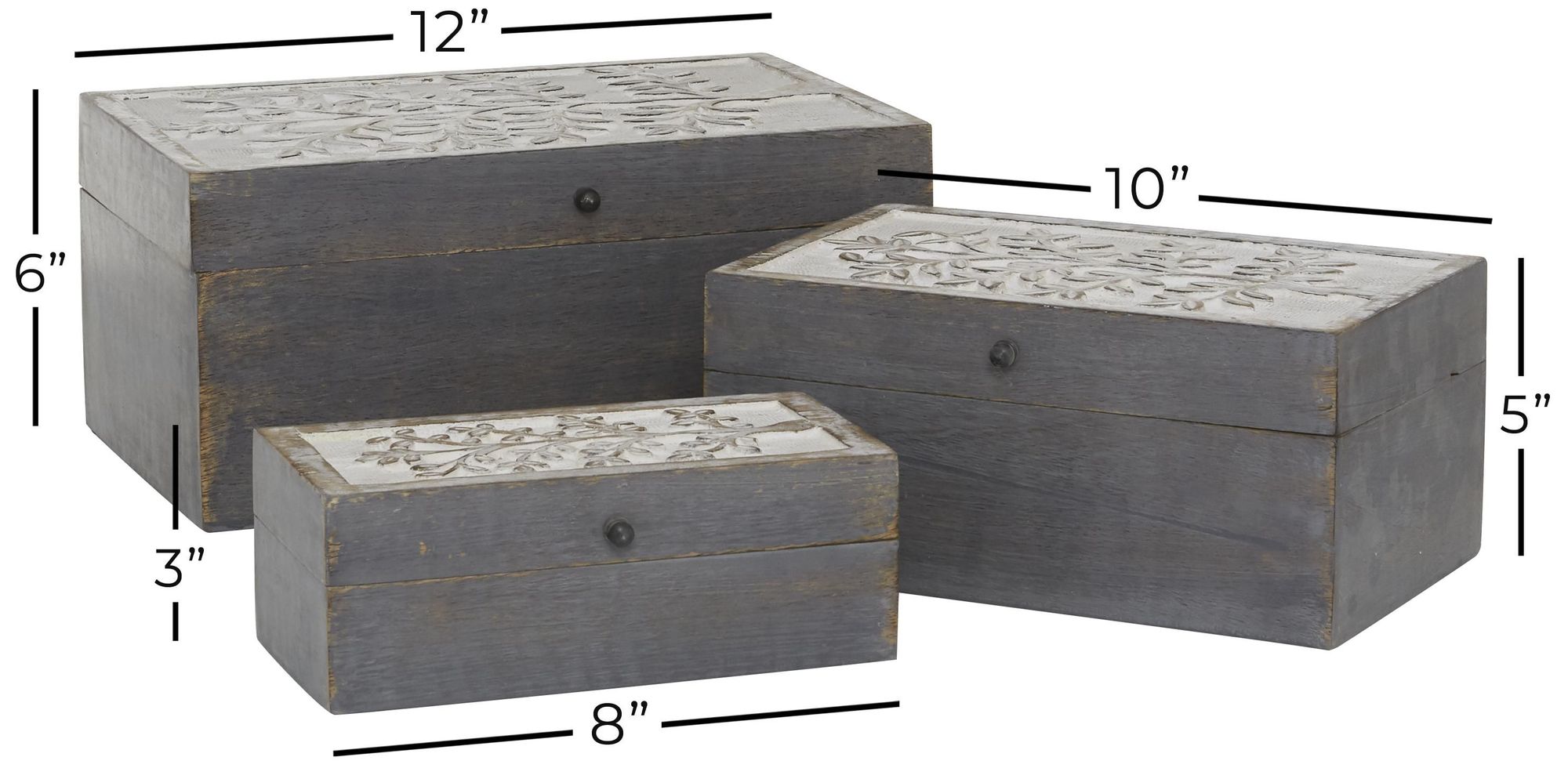 Image 7 Gray Wood Country Cottage Box, S/3 8", 10", 12"W more views
