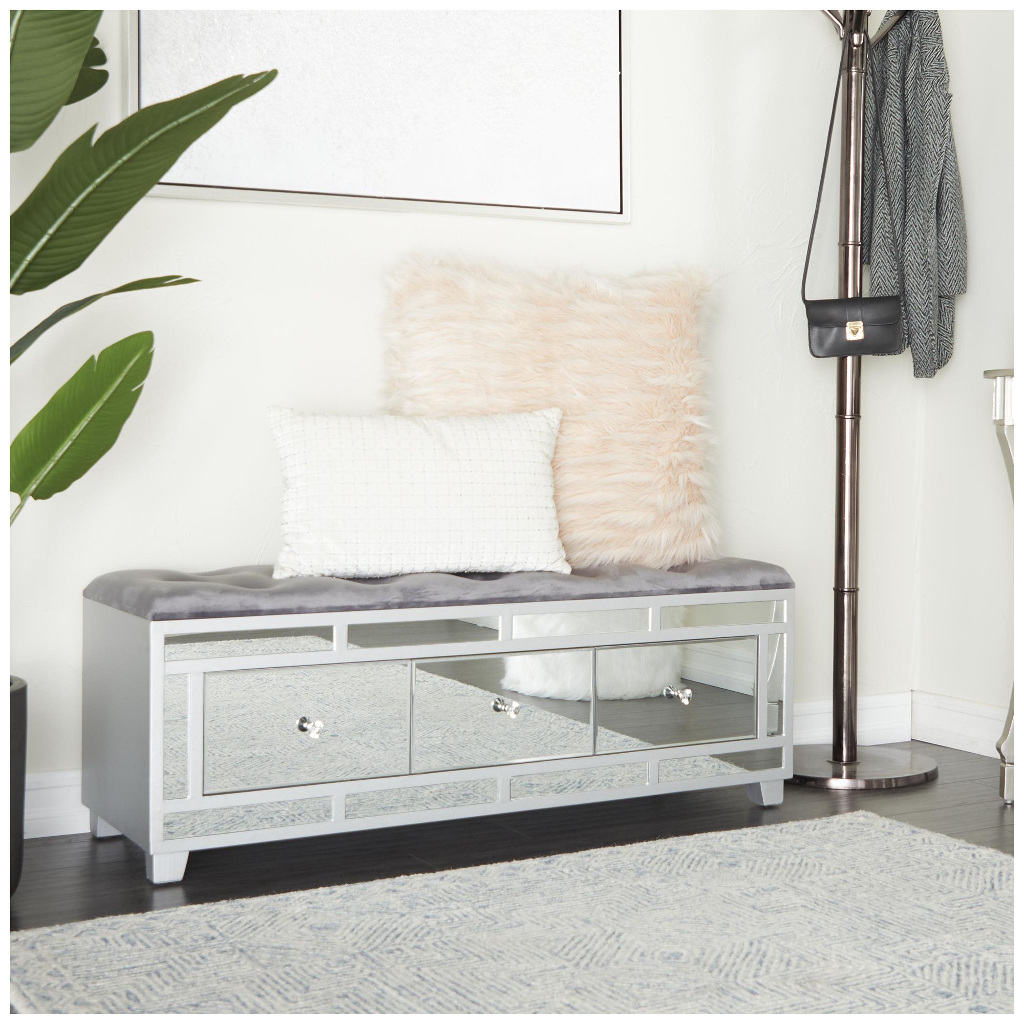 Image 4 Gray Wood Glam Bench, 47" x 16" x 18" more views