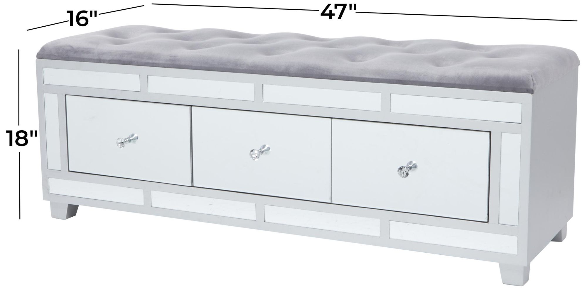 Image 7 Gray Wood Glam Bench, 47" x 16" x 18" more views