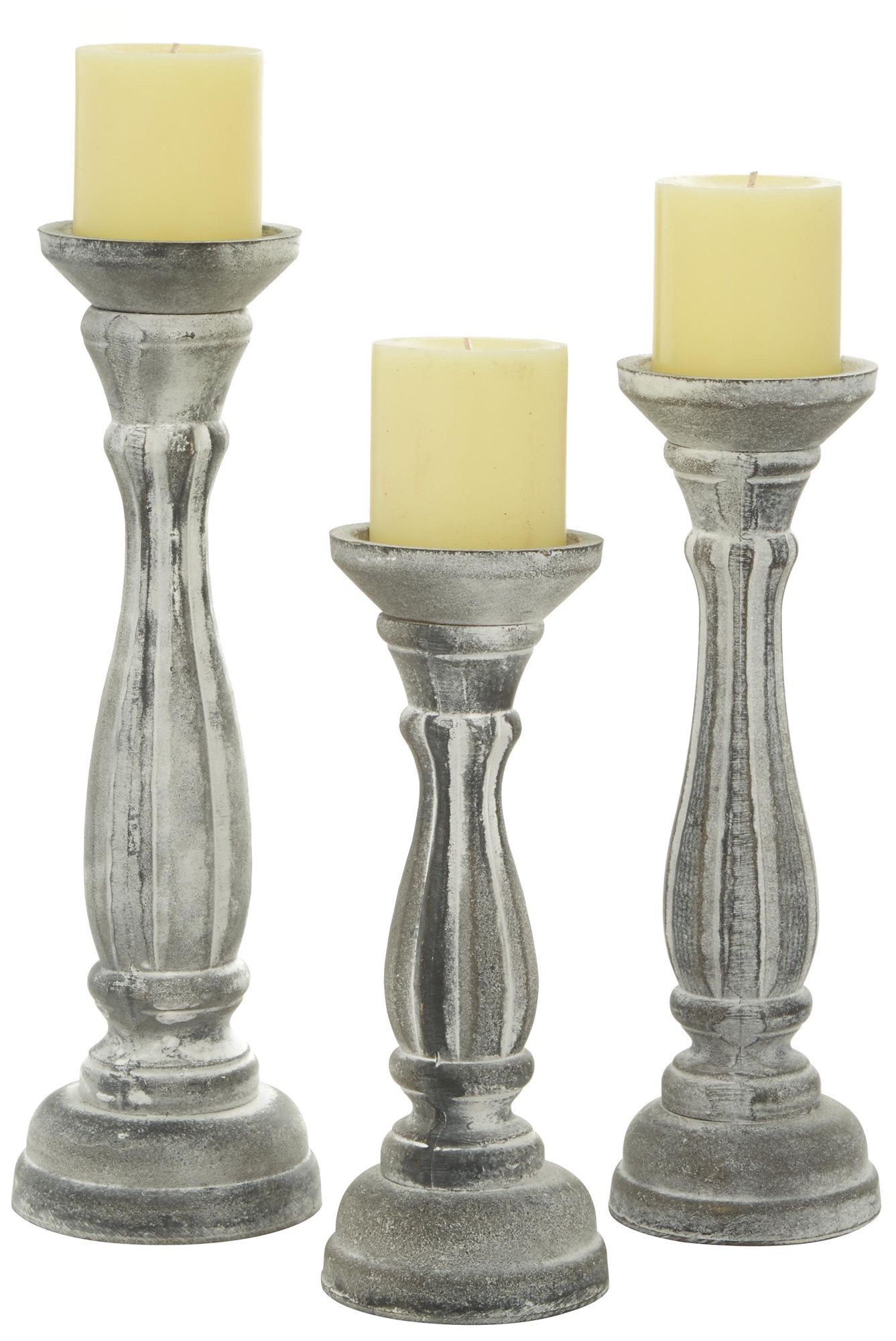 Image 2 Gray Wooden Traditional Candle Holder, S/3 15", 13", 11"H